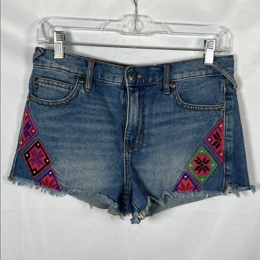 Free People Pink Embroidered Denim Shorts size 26